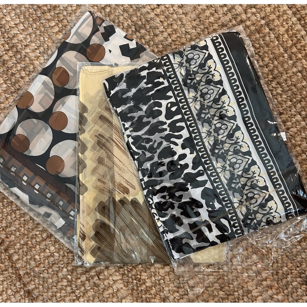 Leonardo Lo Bianco Pure Silk Scarf Set of 3 NWT Neutrals 33.5x33.5 inch